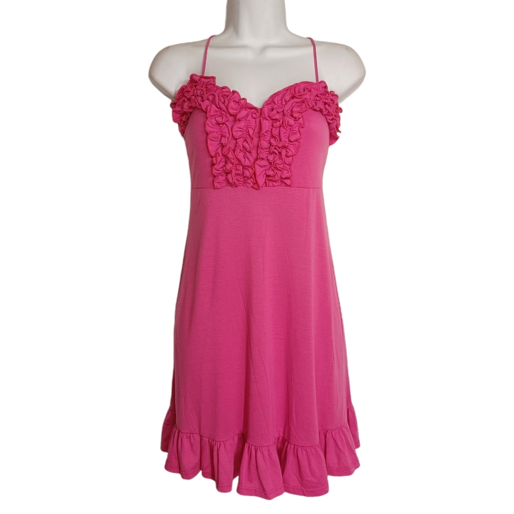TOP 10 USA Pink Ruffle Bust Sleeveless Strappy Ruffle Hem Dress Small